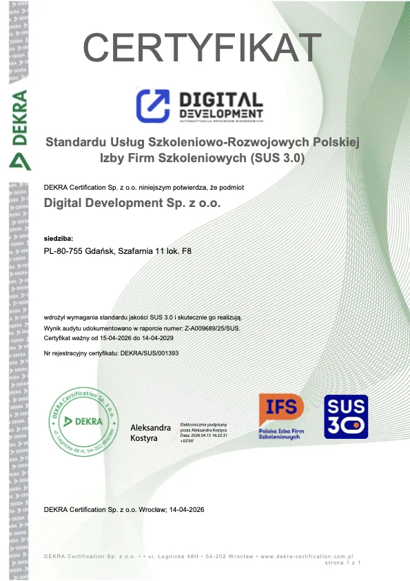 DEKRA SUS 3.0 Certificate — Digital Development